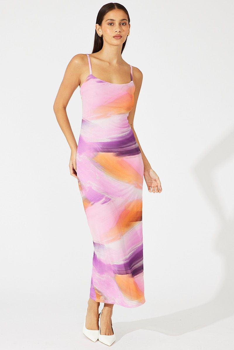 Pink Abstract Bodycon Maxi Dress Mesh sold by Ally Fashion product image thumbnail 3