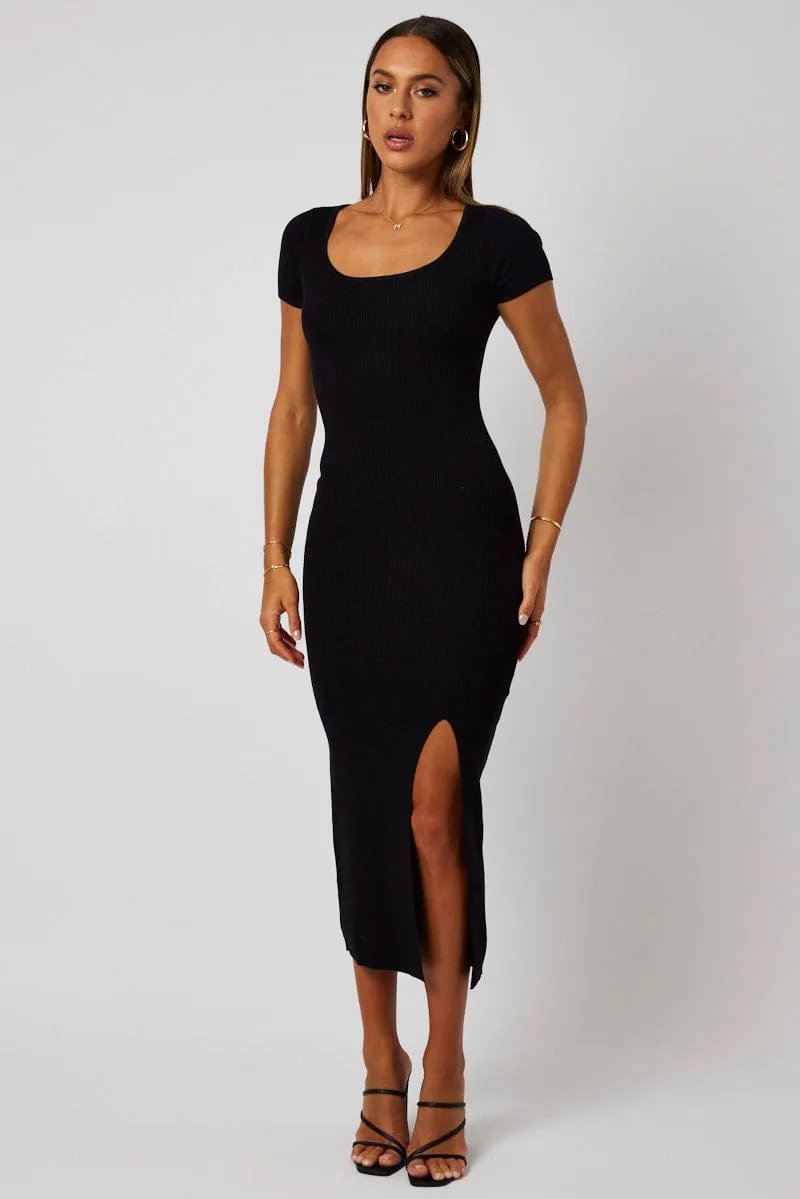 Black Knit Dress Short Sleeve Bodycon Midi sold by Ally Fashion product image thumbnail 3