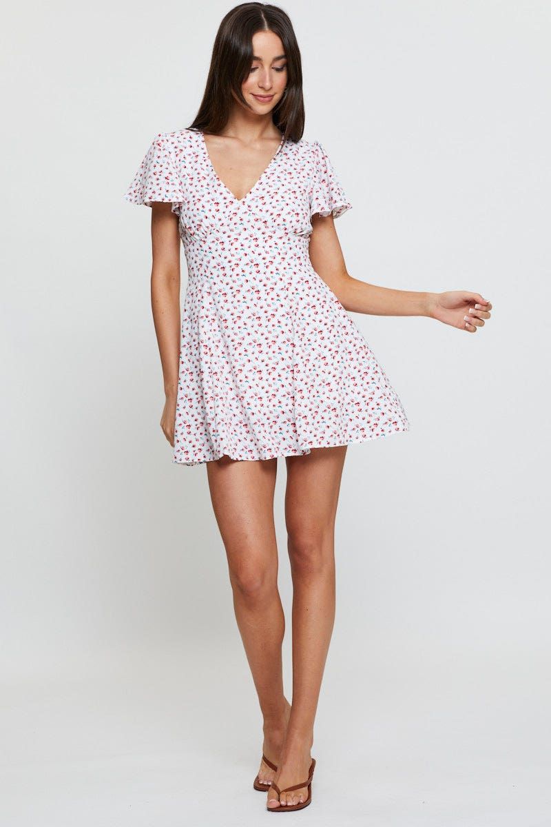 Print Fit And Flare Dress Short Sleeve V Neck sold by Ally Fashion product image thumbnail 2