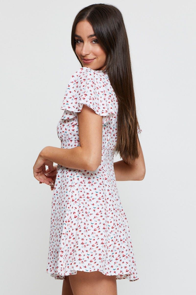 Print Fit And Flare Dress Short Sleeve V Neck sold by Ally Fashion product image thumbnail 4