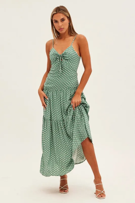 Print Polka Dot Maxi Dress Sleeveless Tie Front Tiered Polka Dot sold by Ally Fashion