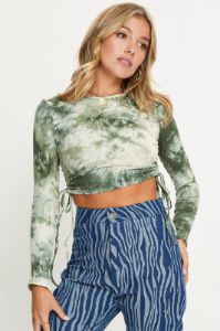 Green Tie Dye Drawstring Top sold by Ally Fashion