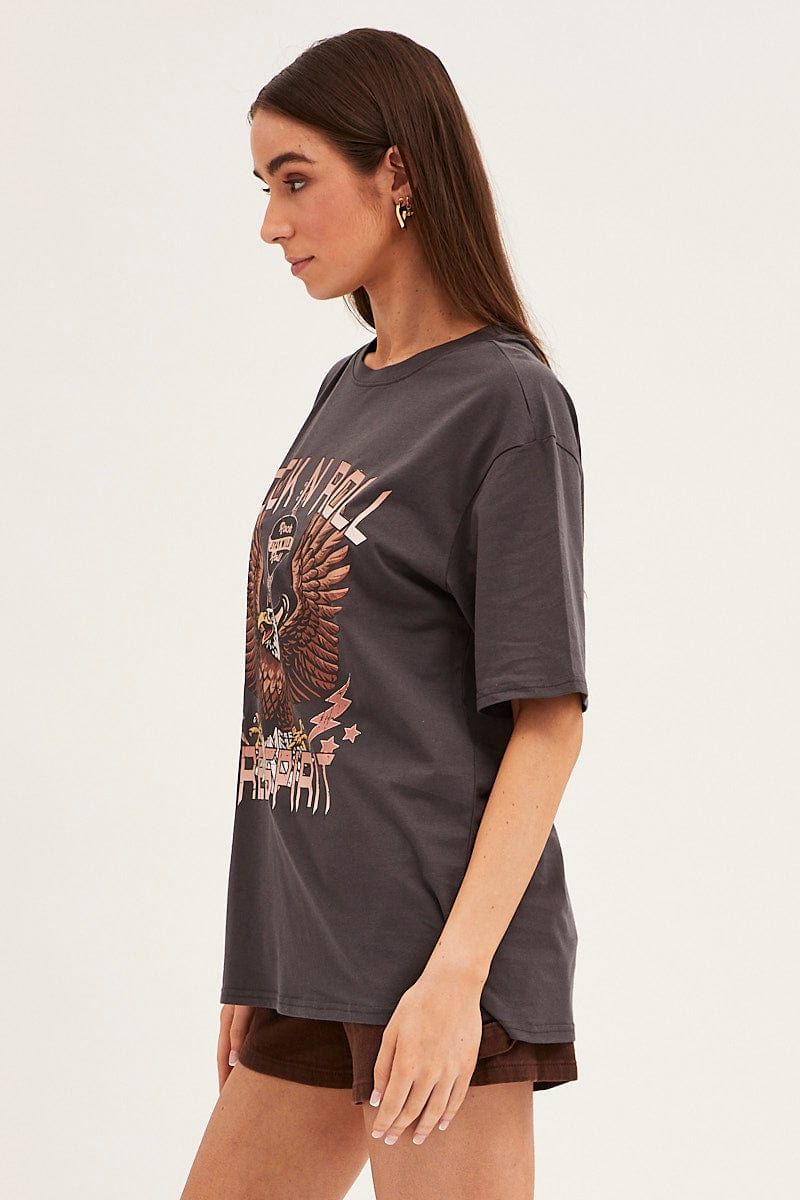 Grey T Shirt Short Sleeve Crew Neck Rock N' Roll Eagle sold by Ally Fashion product image thumbnail 4
