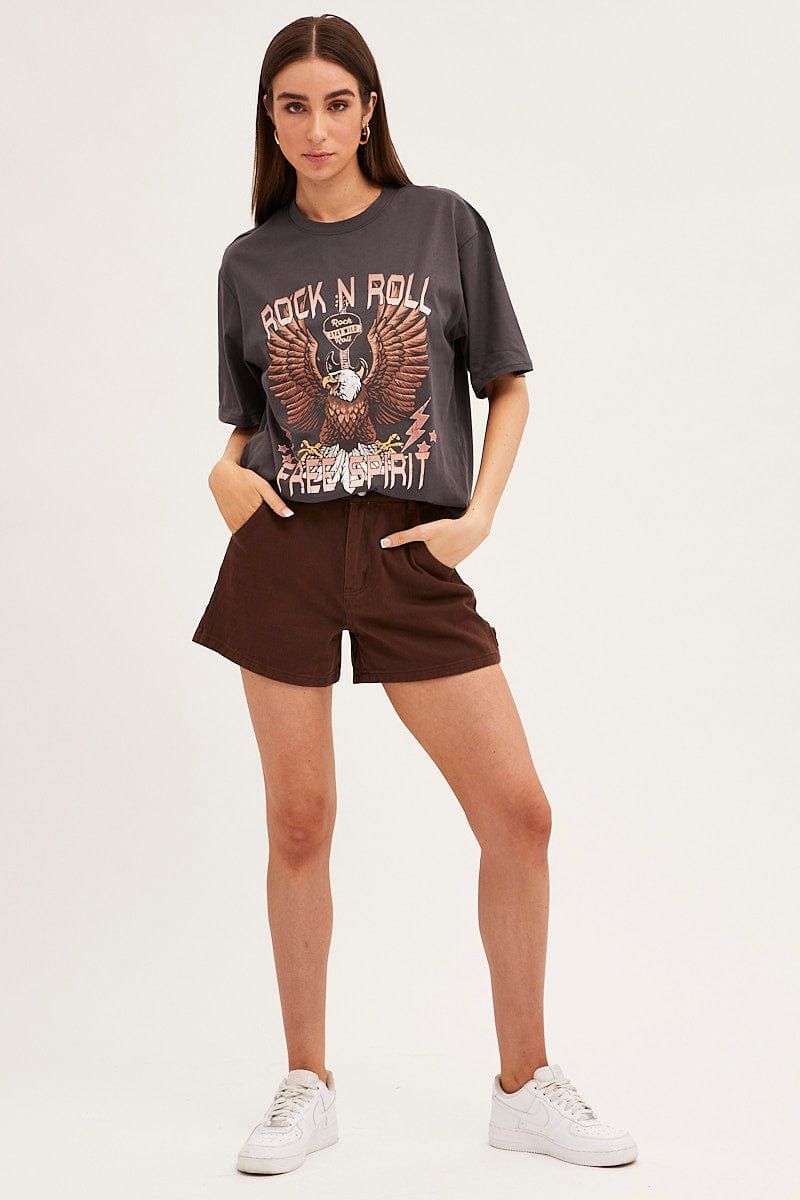 Grey T Shirt Short Sleeve Crew Neck Rock N' Roll Eagle sold by Ally Fashion product image thumbnail 2