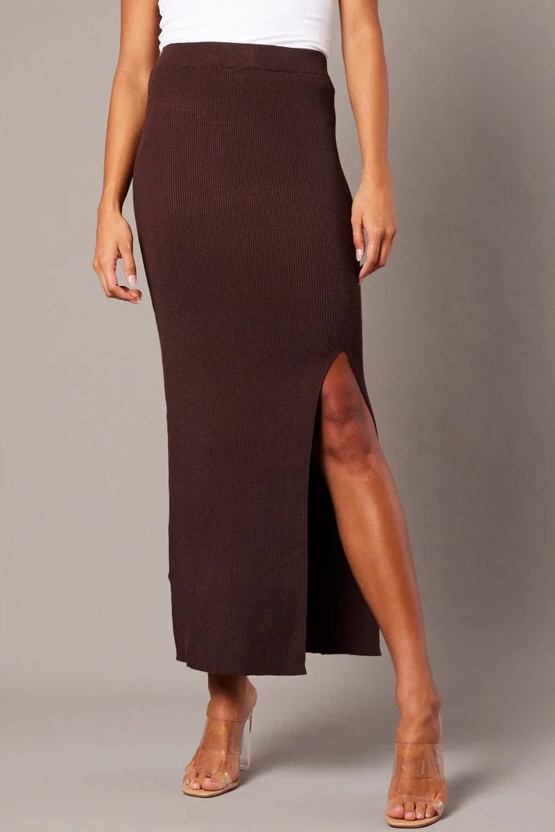 Brown Knit Skirt Front Split High Rise sold by Ally Fashion product image thumbnail 3