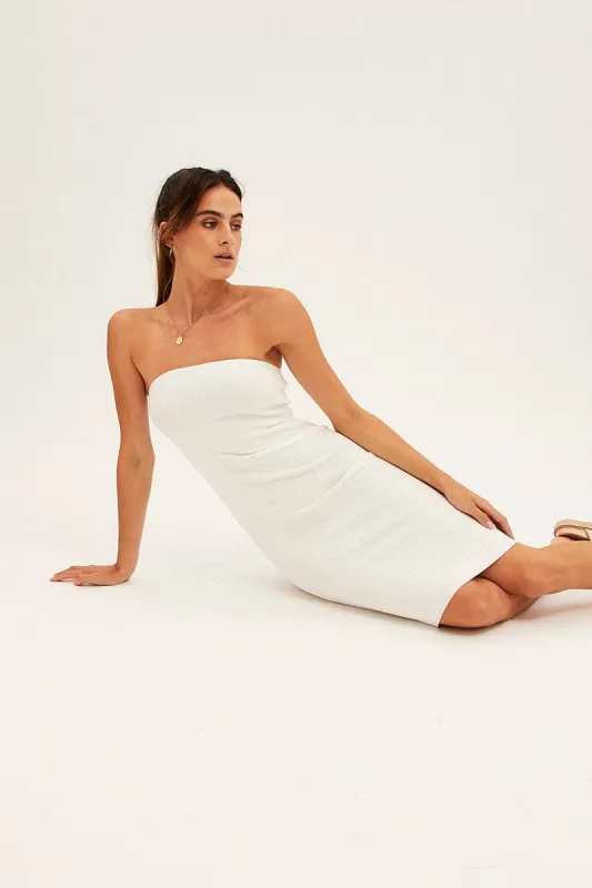 White Ribbed Bodycon Dress Strapless sold by Ally Fashion