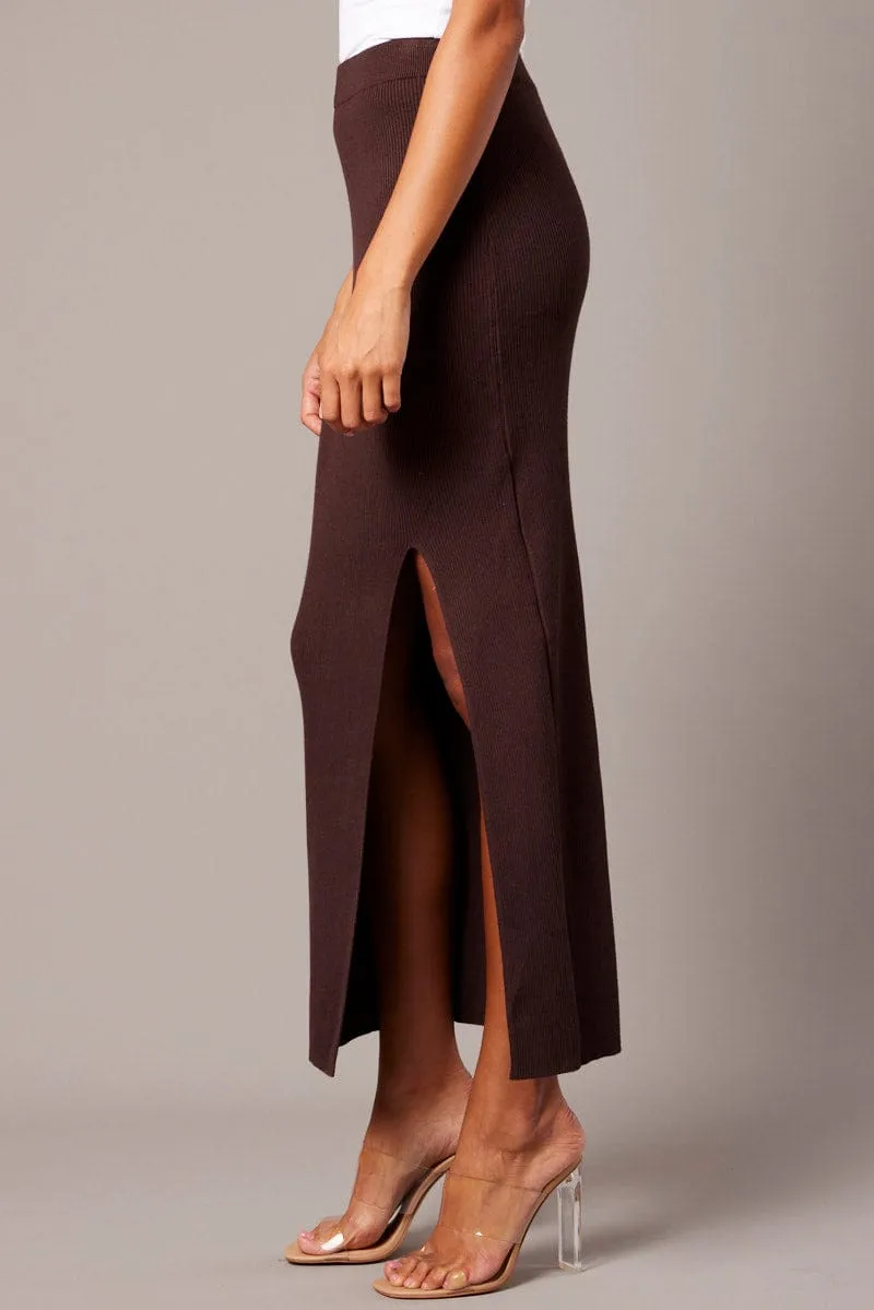 Brown Knit Skirt Front Split High Rise sold by Ally Fashion product image thumbnail 4