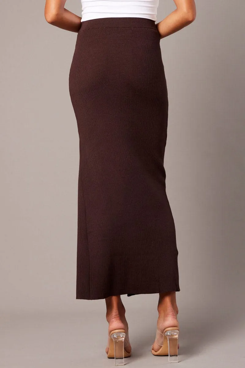 Brown Knit Skirt Front Split High Rise sold by Ally Fashion product image thumbnail 5