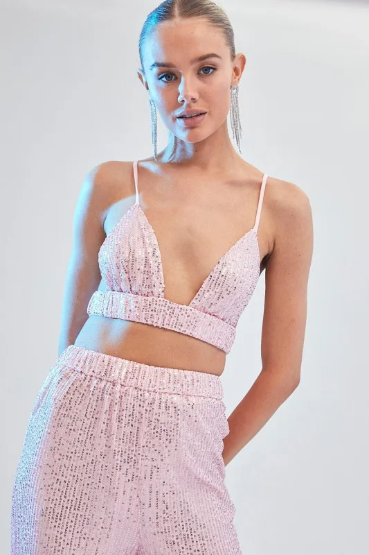 Pink Sequin Bralette Crop Top sold by Ally Fashion