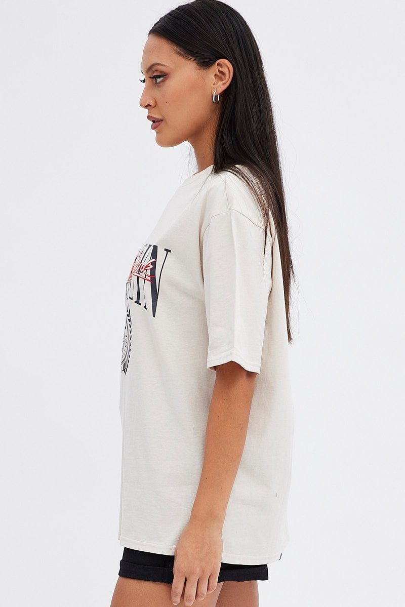 Beige Graphic Tee Short Sleeve Crew Neck sold by Ally Fashion product image thumbnail 4