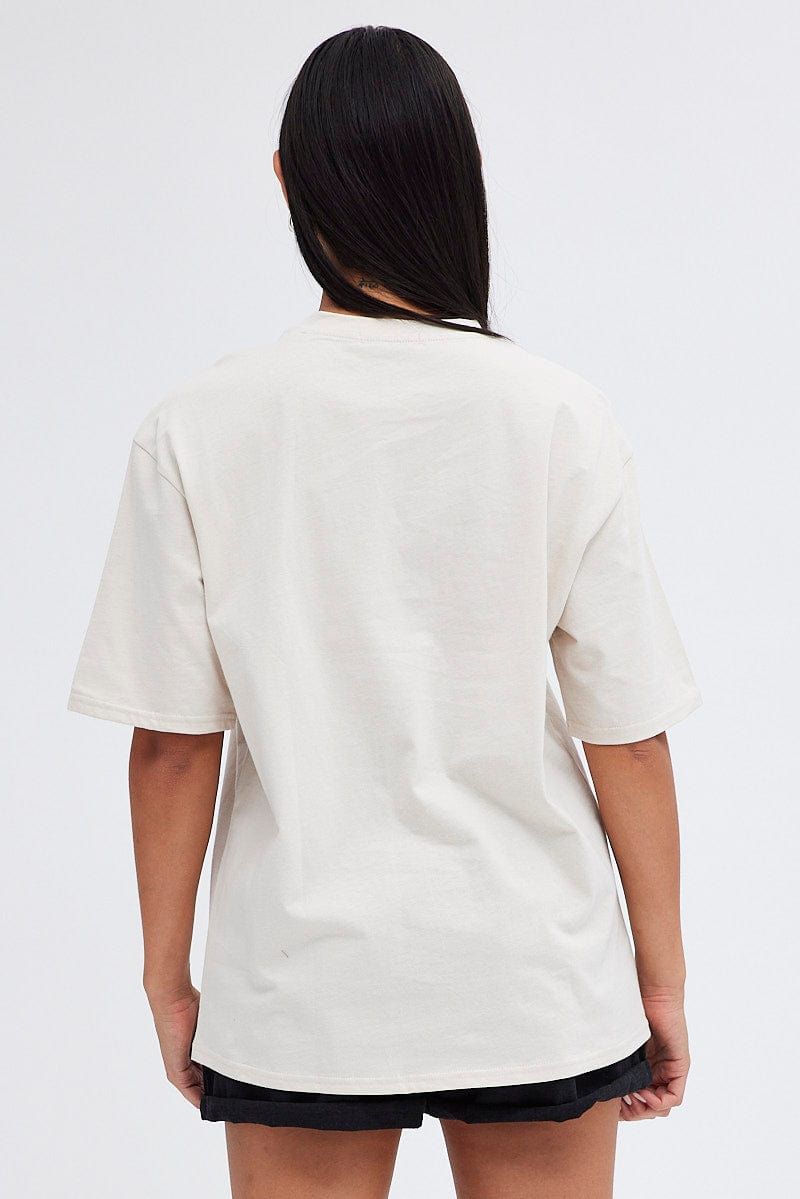 Beige Graphic Tee Short Sleeve Crew Neck sold by Ally Fashion product image thumbnail 5