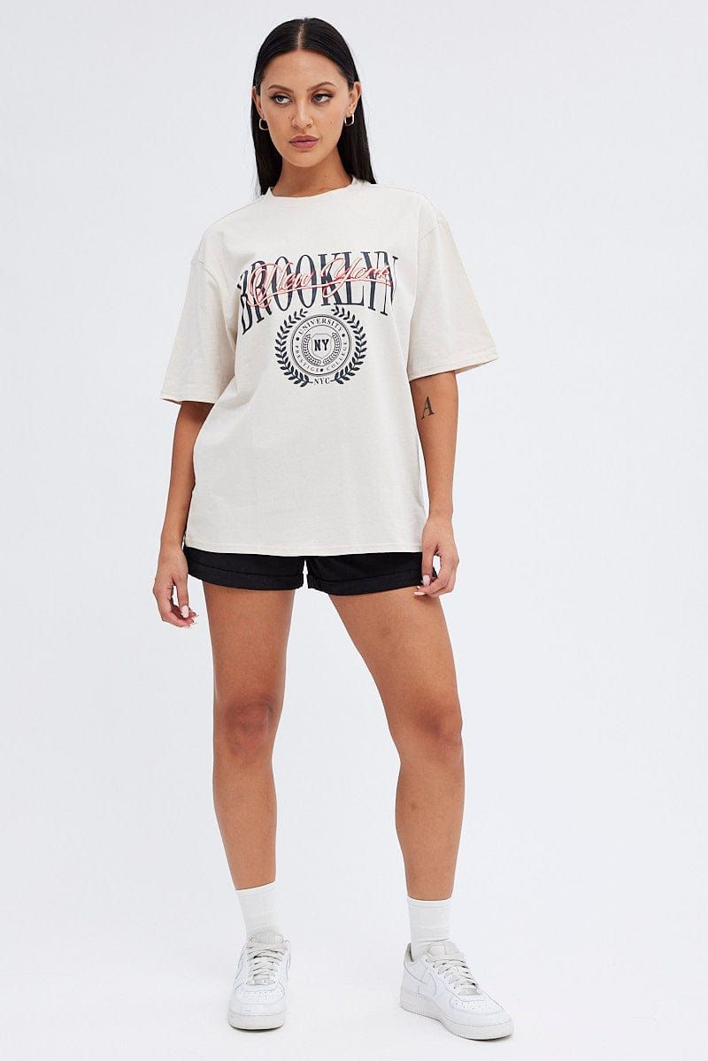 Beige Graphic Tee Short Sleeve Crew Neck sold by Ally Fashion product image thumbnail 2