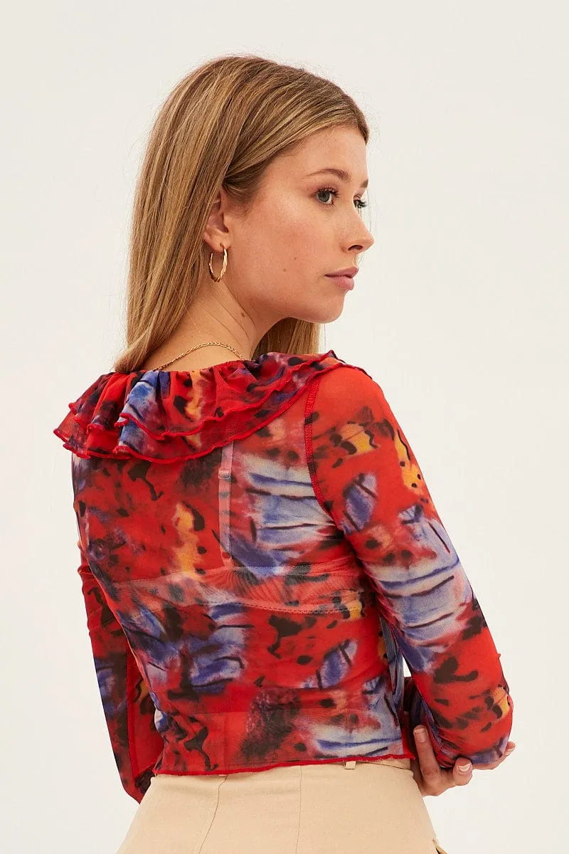 Pink Print Mesh Long Sleeve Crop Top sold by Ally Fashion product image thumbnail 5