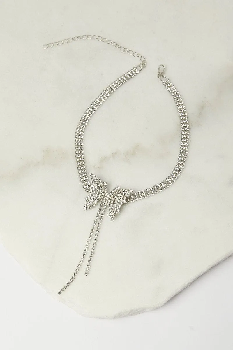 Grey Rhinestones Butterfly Necklace sold by Ally Fashion