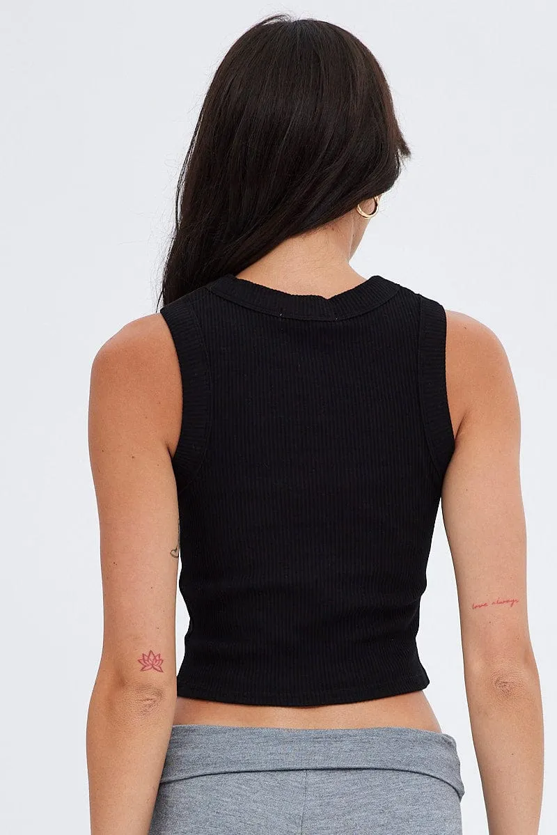 Black Crop Tank Top Crew neck sold by Ally Fashion product image thumbnail 5