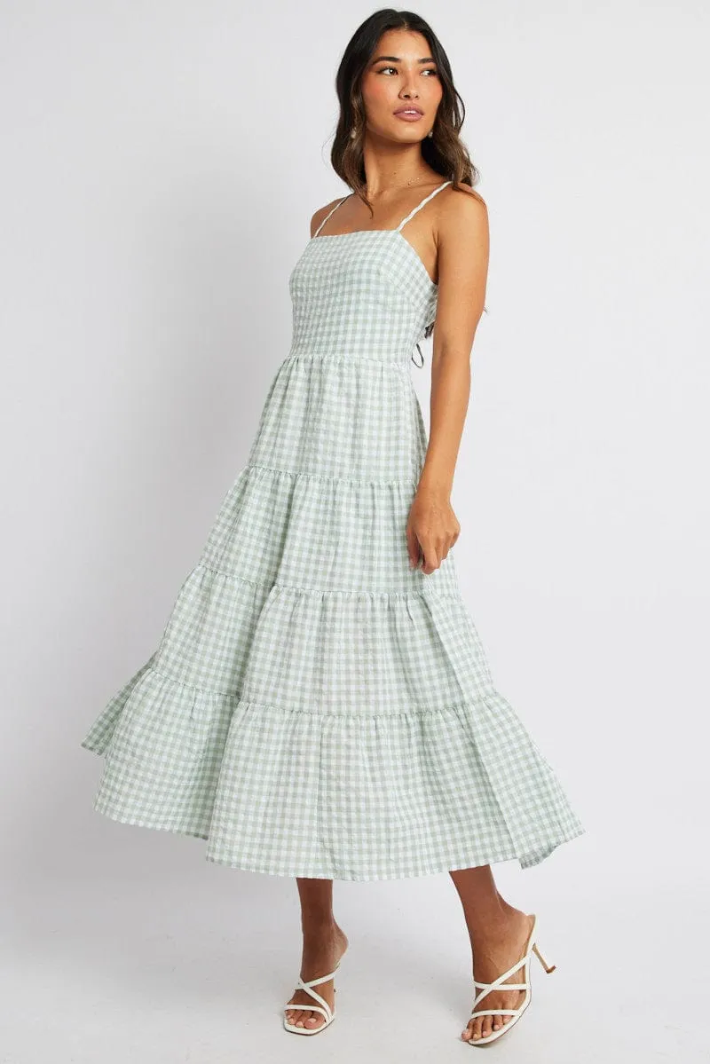Green Check Midi Dress Sleeveless Tie Back sold by Ally Fashion product image thumbnail 2