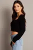 Black Tie Up Front Top Long Sleeve sold by Ally Fashion