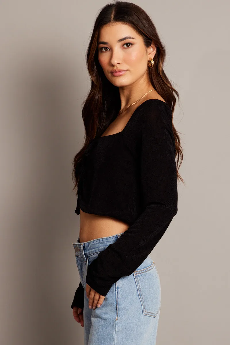 Black Tie Up Front Top Long Sleeve sold by Ally Fashion product image thumbnail 4