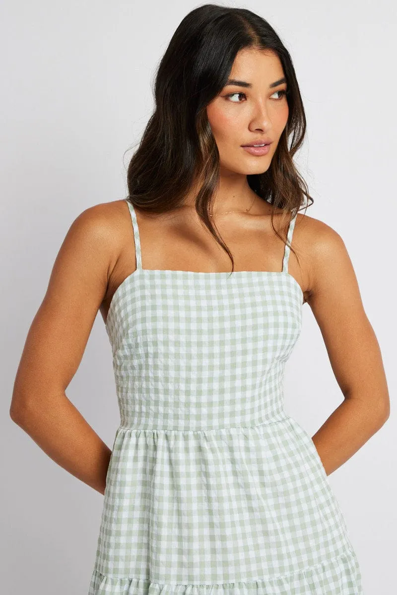 Green Check Midi Dress Sleeveless Tie Back sold by Ally Fashion product image thumbnail 3