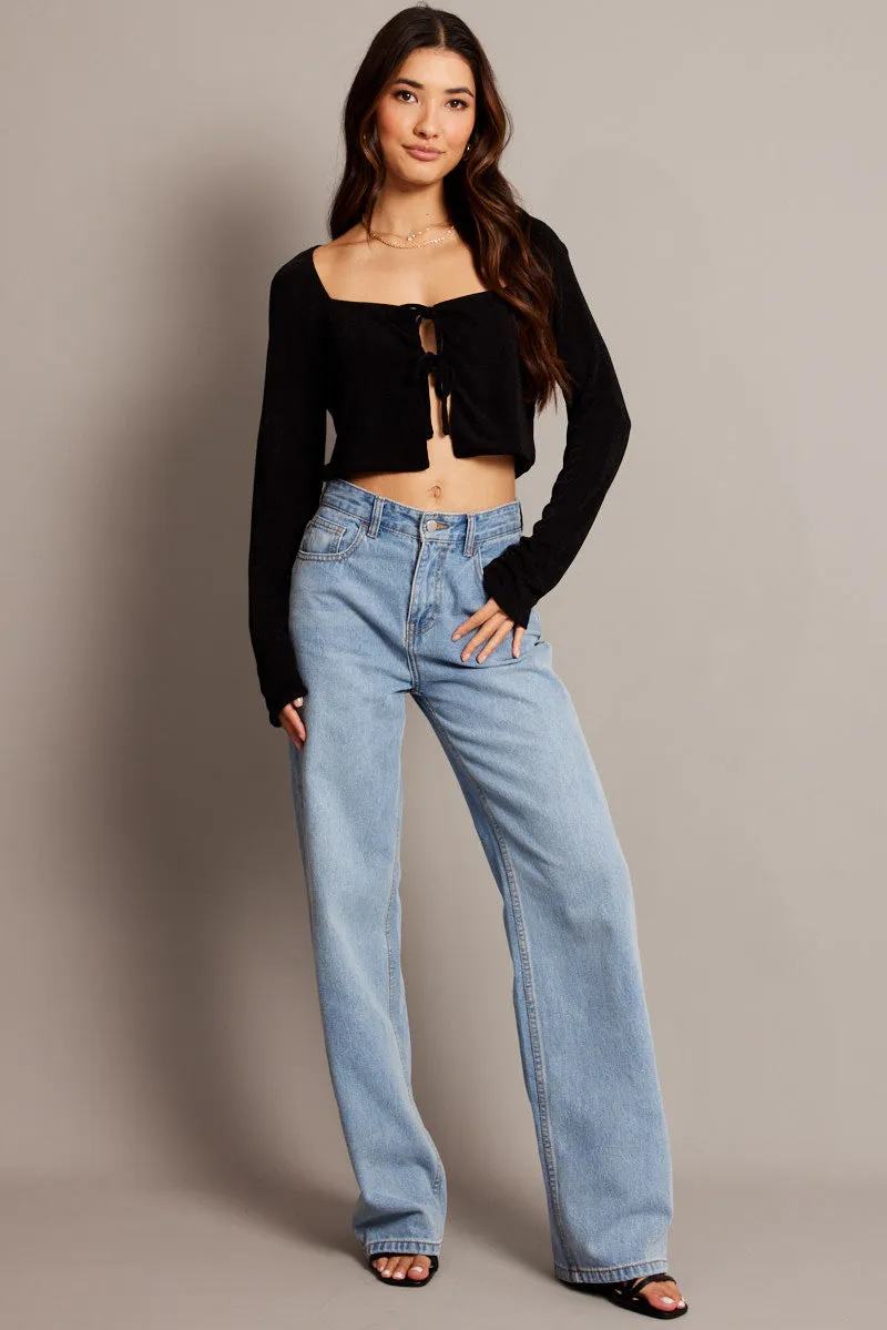 Black Tie Up Front Top Long Sleeve sold by Ally Fashion product image thumbnail 2