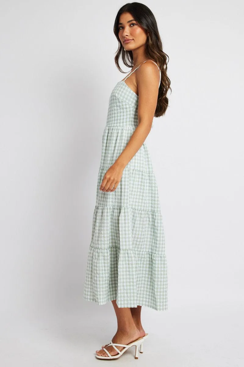 Green Check Midi Dress Sleeveless Tie Back sold by Ally Fashion product image thumbnail 4