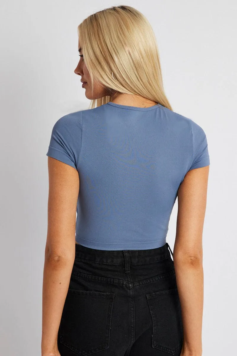 Blue T Shirt Short Sleeve Crew Neck Seamless sold by Ally Fashion product image thumbnail 5