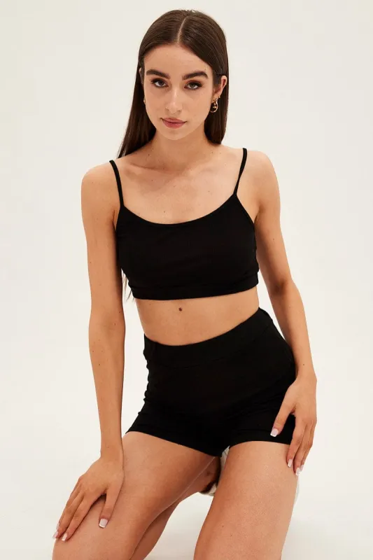 Black Crop Singlet Loungewear Set sold by Ally Fashion