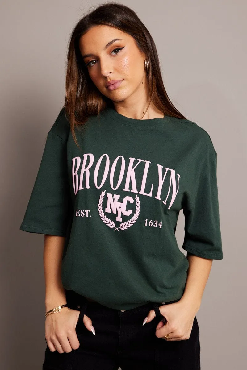 Green Graphic Tee Short Sleeve sold by Ally Fashion product image thumbnail 3