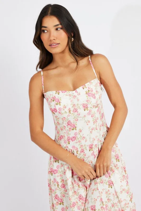 Pink Floral Midi Dress Sleeveless sold by Ally Fashion