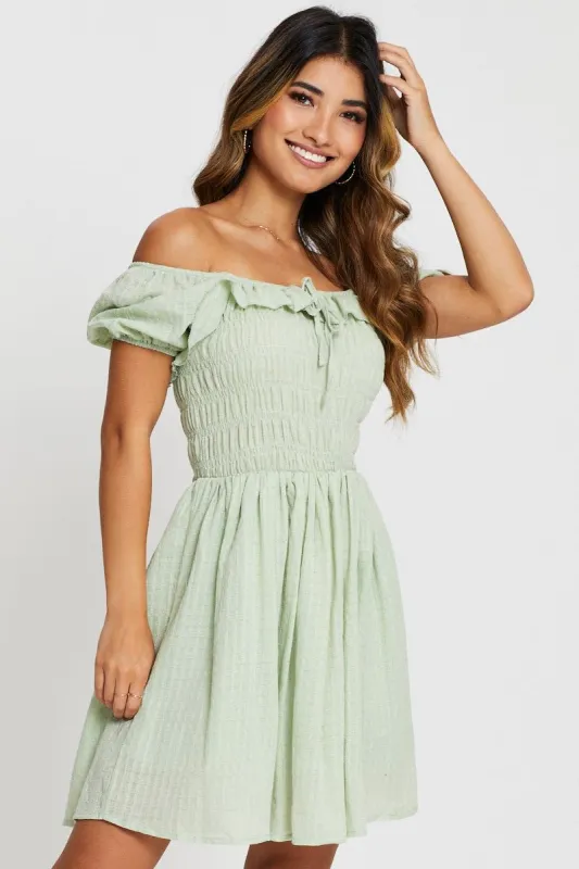 Green Mini Dress Ruffle Skater sold by Ally Fashion