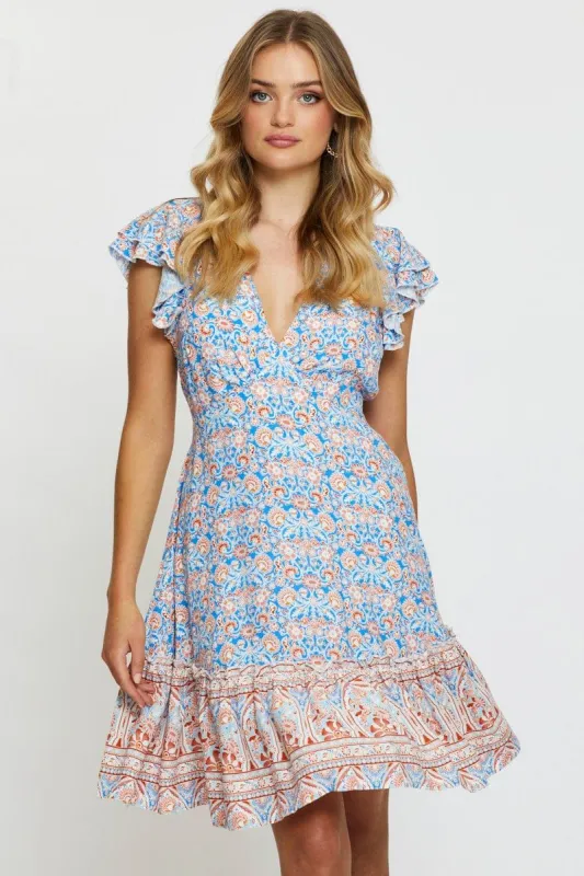 Boho Print Mini Dress Short Sleeve sold by Ally Fashion