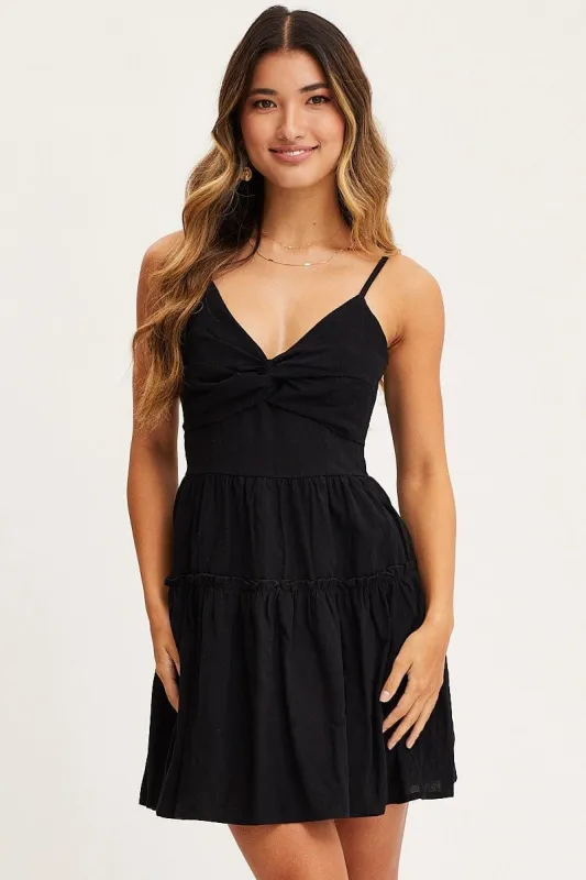Black Fit And Flare Dress Sleeveless V Neck sold by Ally Fashion