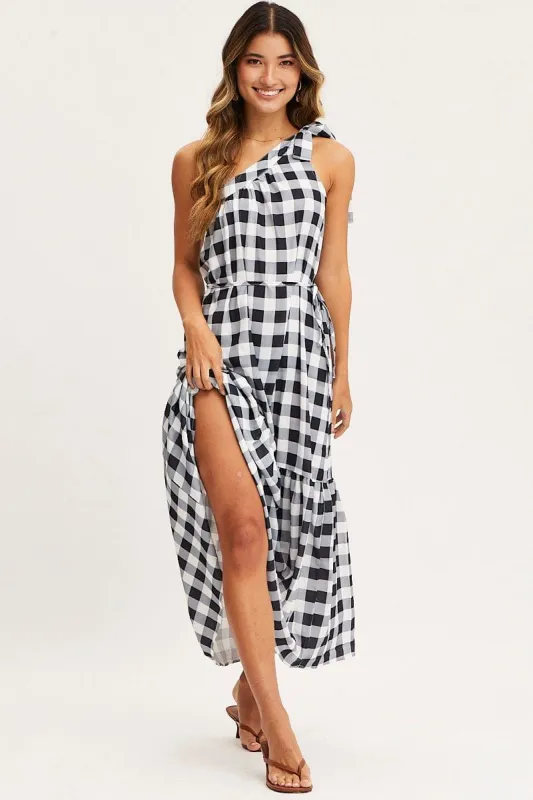 Check Maxi Dress Sleeveless One Shoulder sold by Ally Fashion