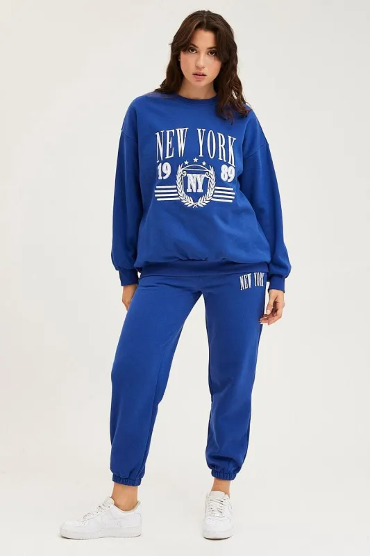 Blue Track Pants High Rise sold by Ally Fashion
