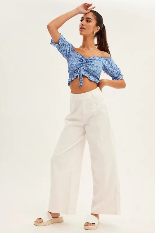 White Pants High Rise Linen Blend Wide Leg sold by Ally Fashion