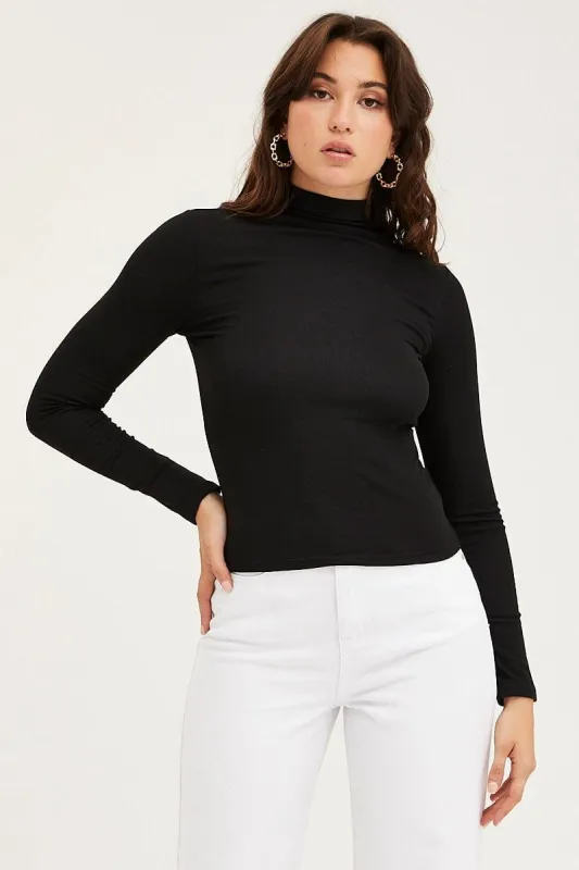 Black Top Long Sleeve Turtleneck sold by Ally Fashion