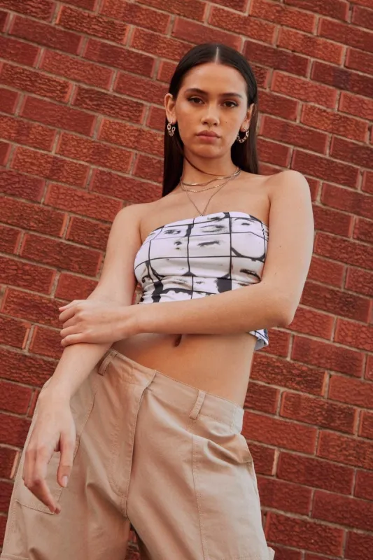 White Abstract Graphic Boob Tube sold by Ally Fashion
