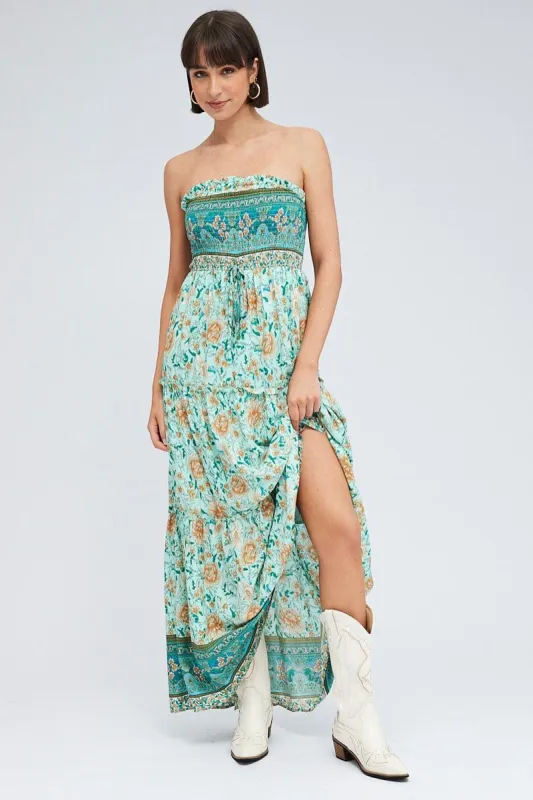 Boho Print Maxi Dress Bandeau Sun Dress sold by Ally Fashion
