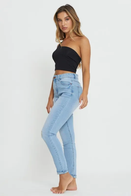 Blue Skinny Denim Jeans High Rise sold by Ally Fashion