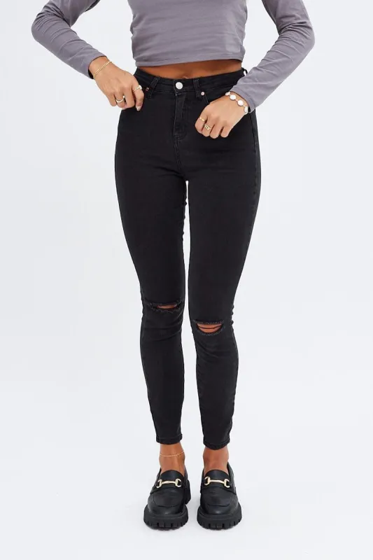 Black Skinny Denim Jeans Mid rise sold by Ally Fashion