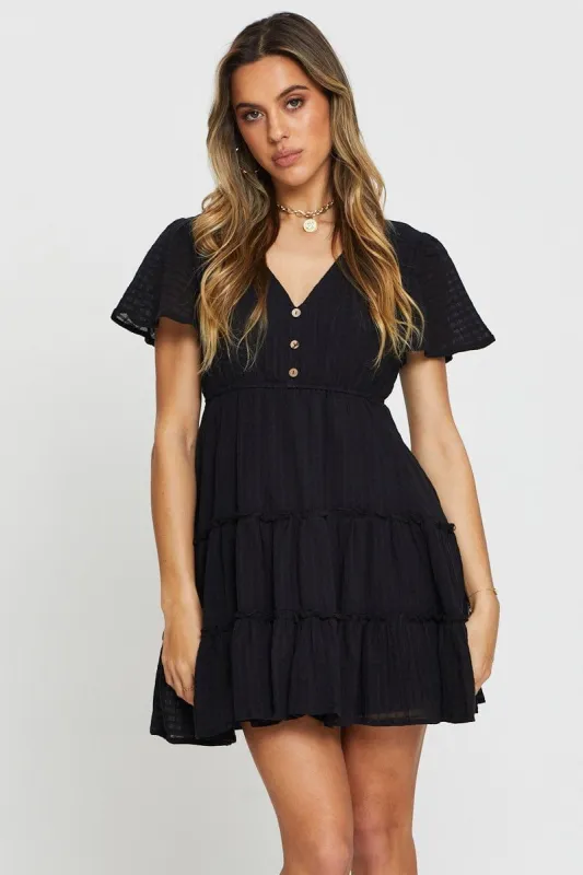Black Mini Dress V Neck sold by Ally Fashion