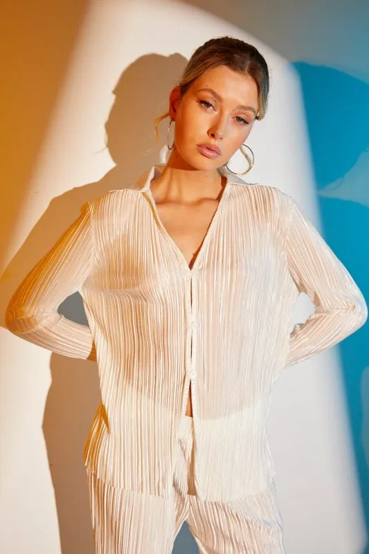 White Plisse Long Sleeve Shirt sold by Ally Fashion
