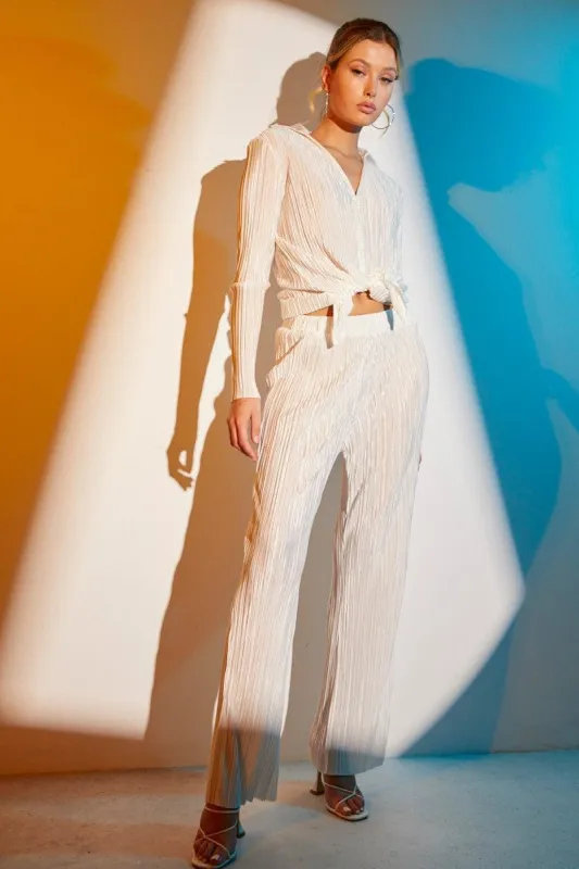 White Plisse Pant Wide Leg sold by Ally Fashion