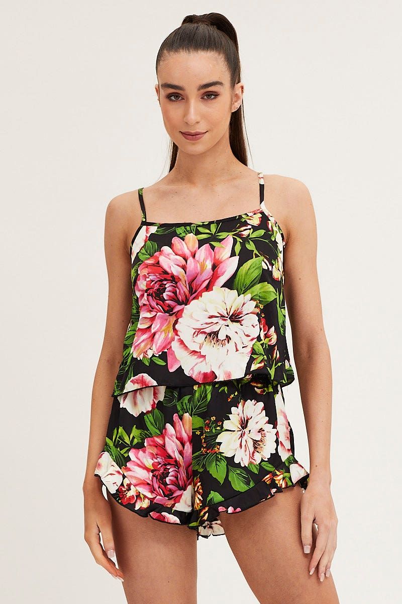 Print Satin Pajamas Set Sleeveless sold by Ally Fashion