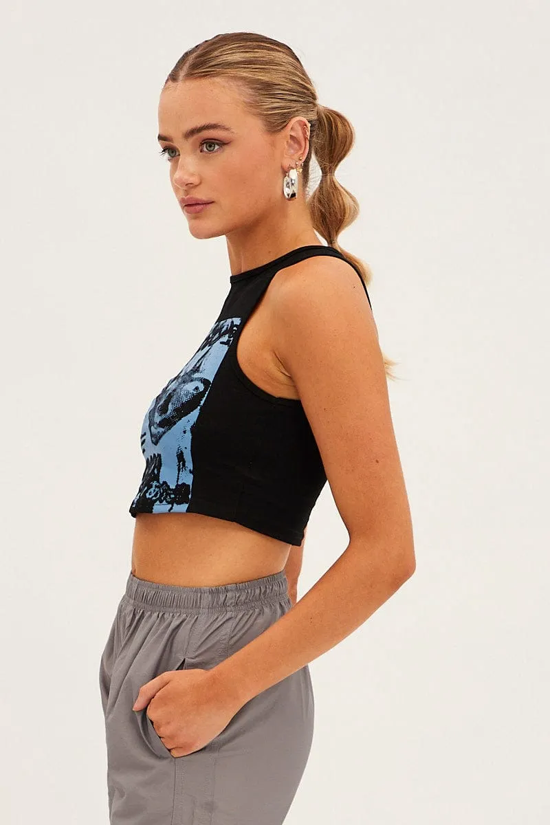 Black Graphic Crop Tank sold by Ally Fashion product image thumbnail 4