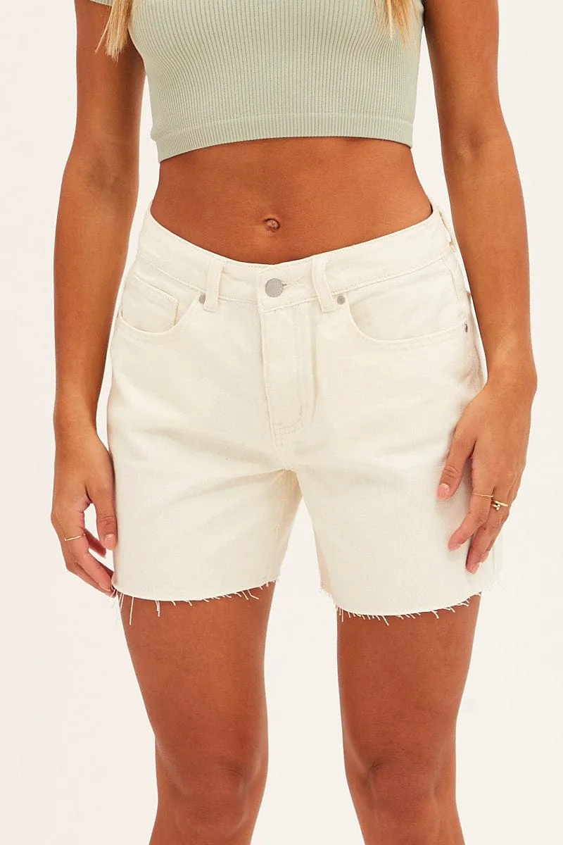 White Knee Length Denim Shorts High Rise sold by Ally Fashion product image thumbnail 2