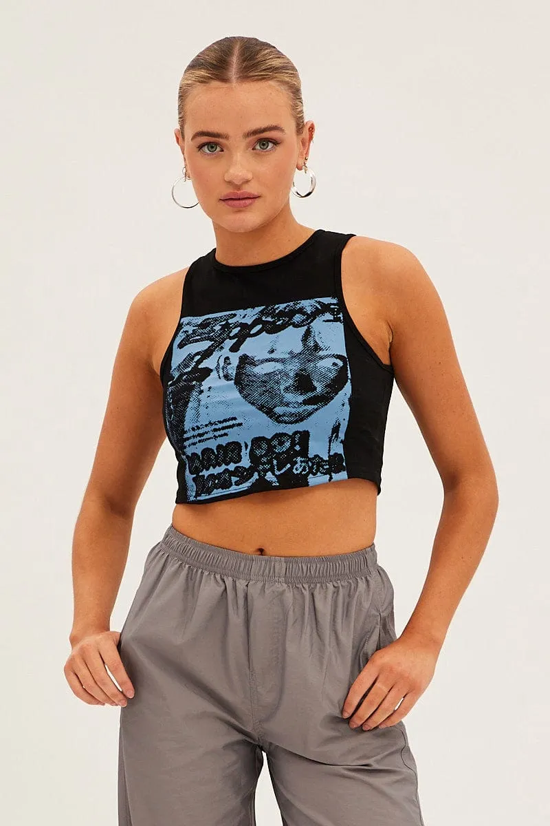 Black Graphic Crop Tank sold by Ally Fashion product image thumbnail 3