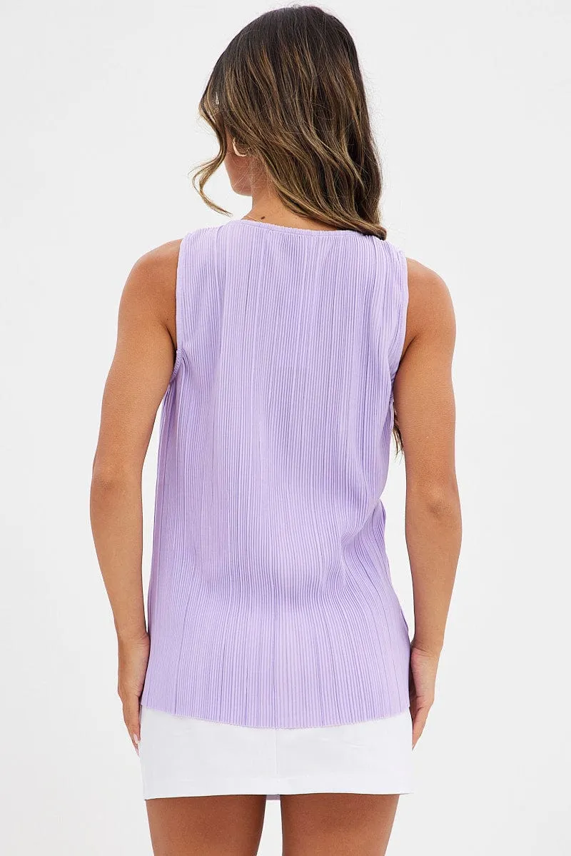 Purple Top Sleeveless V Neck Buttons Details Plisse sold by Ally Fashion product image thumbnail 5