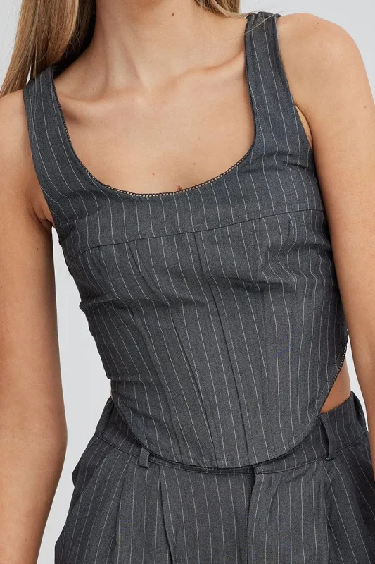 Grey Stripe Corset Top Sleeveless Scoop Neck Longline sold by Ally Fashion