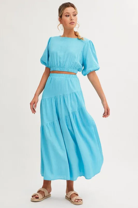 Blue Maxi Skirt Asymmetric Tier sold by Ally Fashion